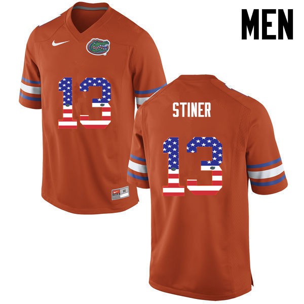 Florida Gators Men #13 Donovan Stiner College Football USA Flag Fashion Orange